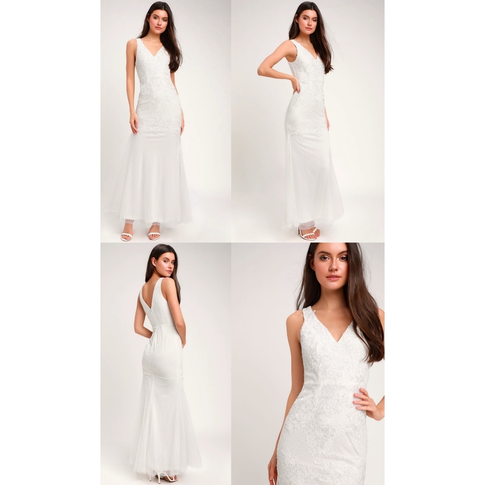 Lulu's White Maxi Lace Dress Wedding - Picture 5 of 6